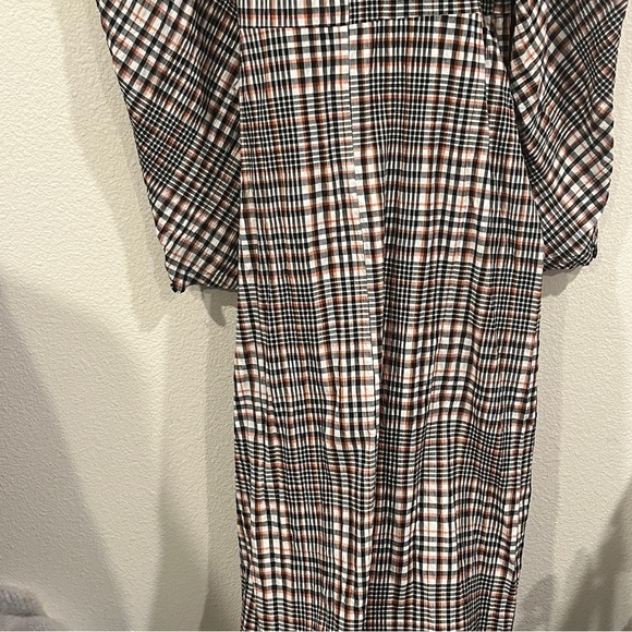 ASOS size 6 plaid maxi length wrap dress orange blue white puff sleeve - Picture 6 of 10